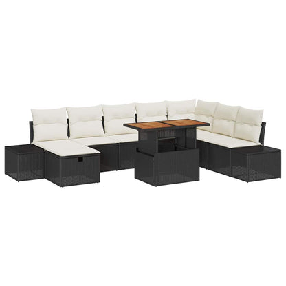 Garten-Sofa-Set mit Speicher 9 pcs Schwarz Poly Rattan