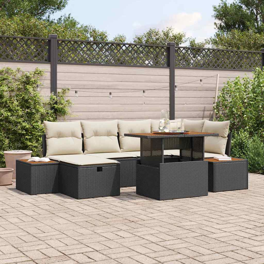 Garten-Sofa-Set 7 pcs Schwarz Poly-Rattan