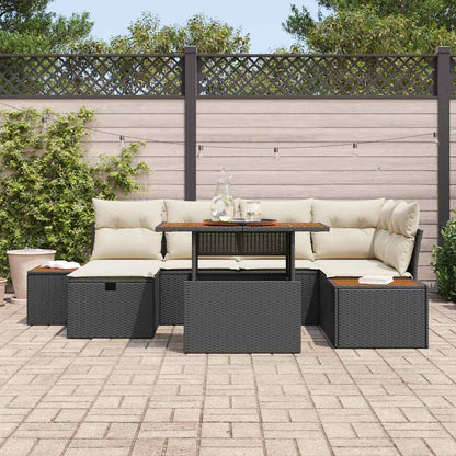 Garten-Sofa-Set 7 pcs Schwarz Poly-Rattan