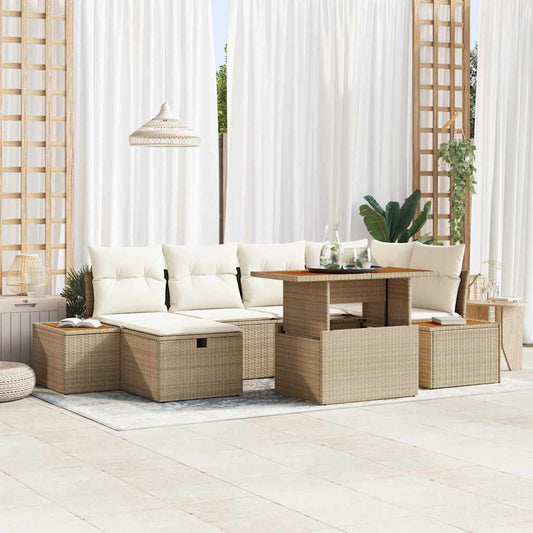 Garten-Sofa-Set 7 pcs Beige Poly-Rattan
