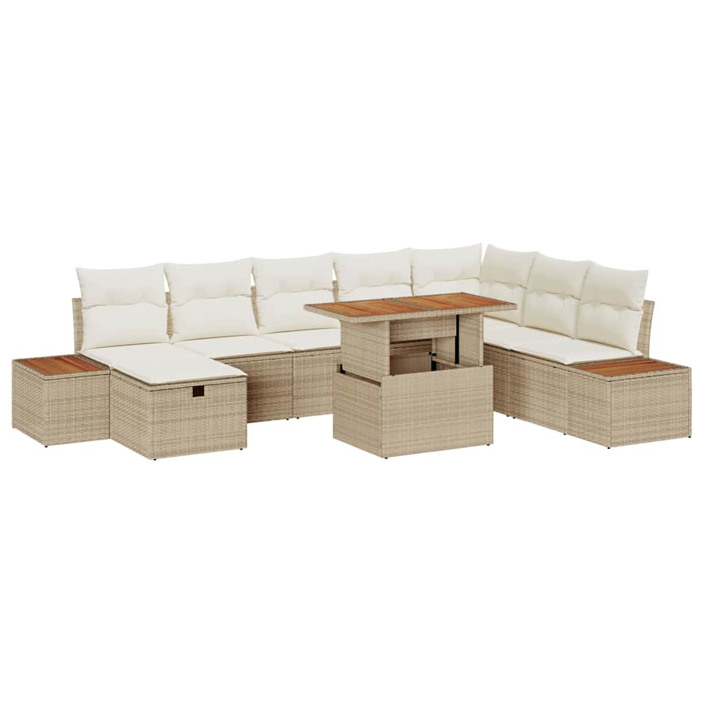 Sofa Set mit Kissen mit Speicher 9 pcs Beige Poly-Rattan