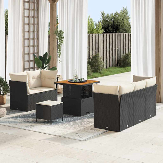 Garten-Sofa-Set 8 pcs Schwarz Poly-Rattan