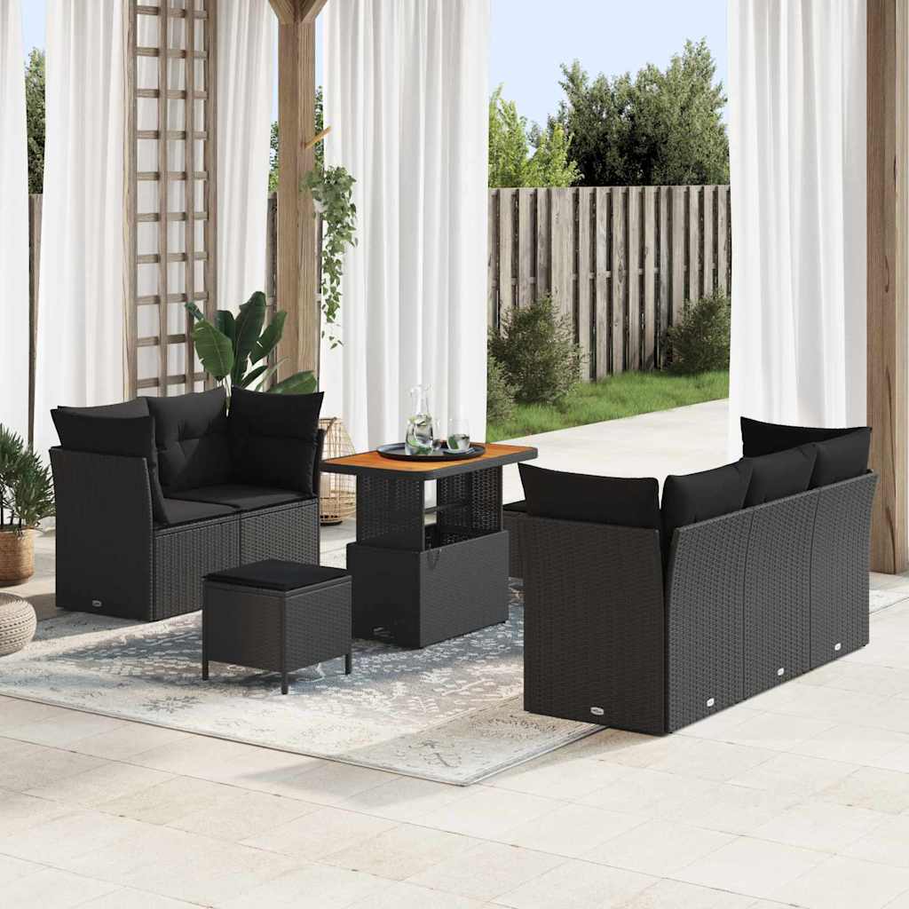 Gartensofa-set mit Kissen 8 pcs Schwarz Poly-Rattan