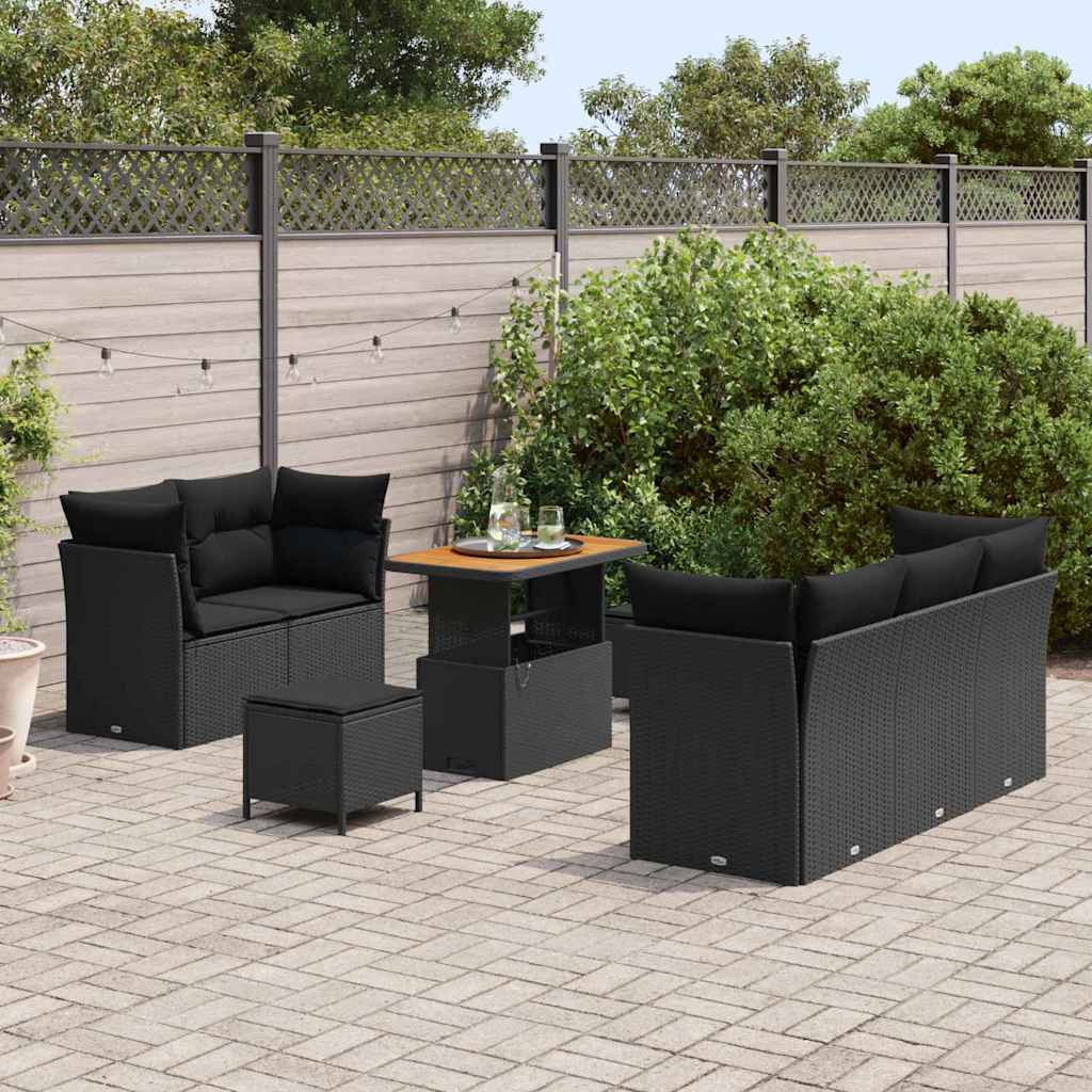 Gartensofa-set mit Kissen 8 pcs Schwarz Poly-Rattan