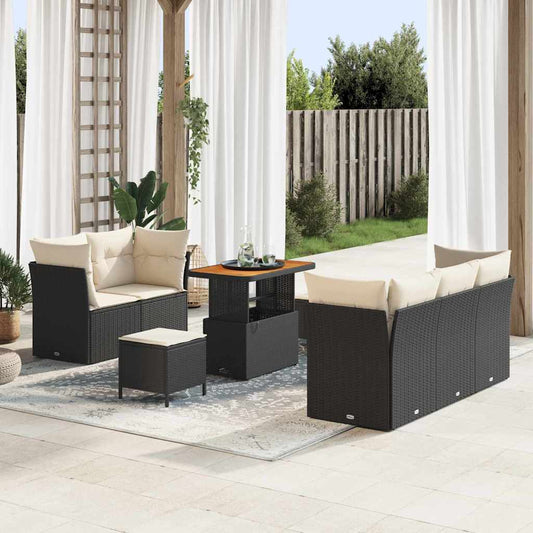 Garten-Sofa-Set 8 pcs Schwarz Poly-Rattan