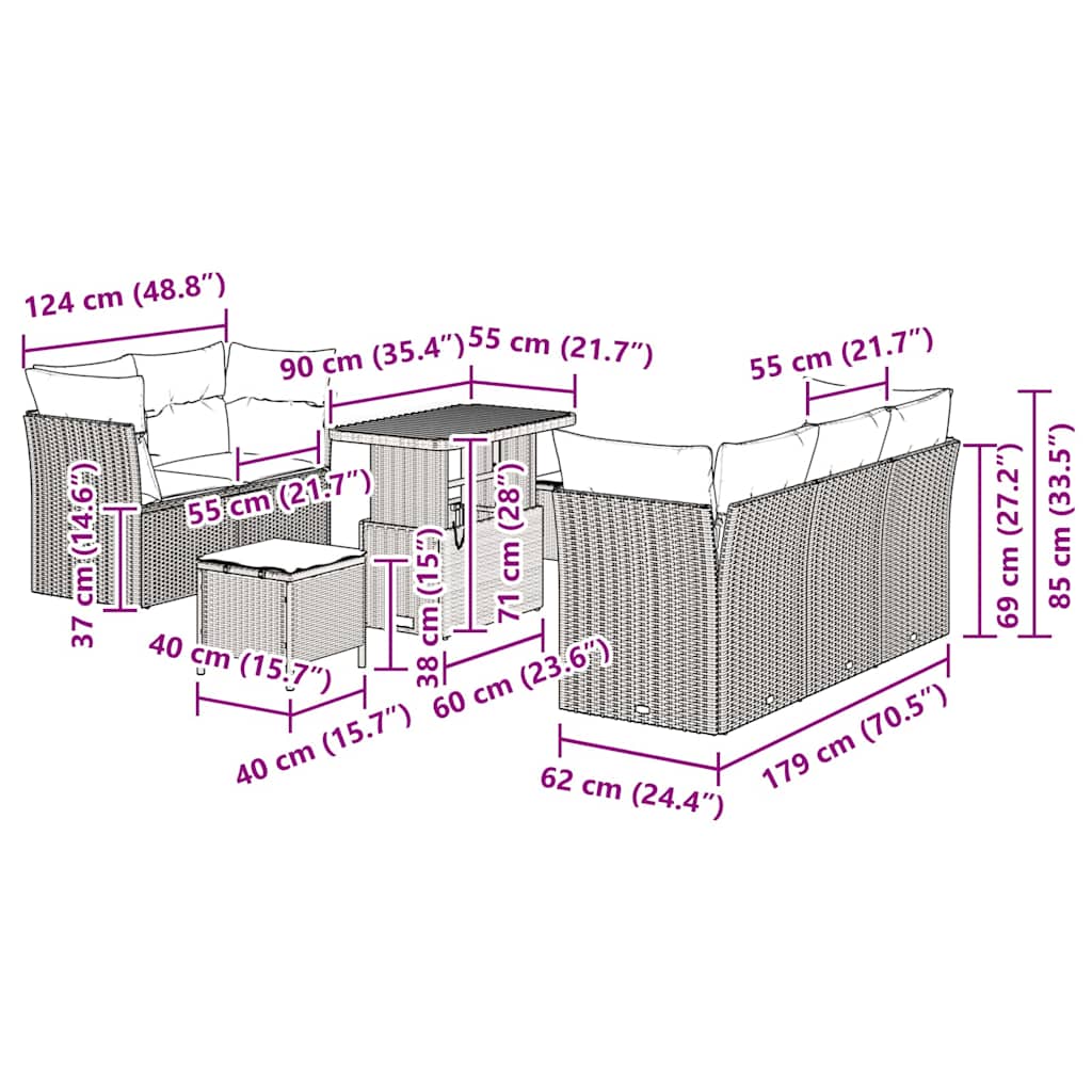 Garten-Sofa-Set 8 pcs Beige Poly-Rattan