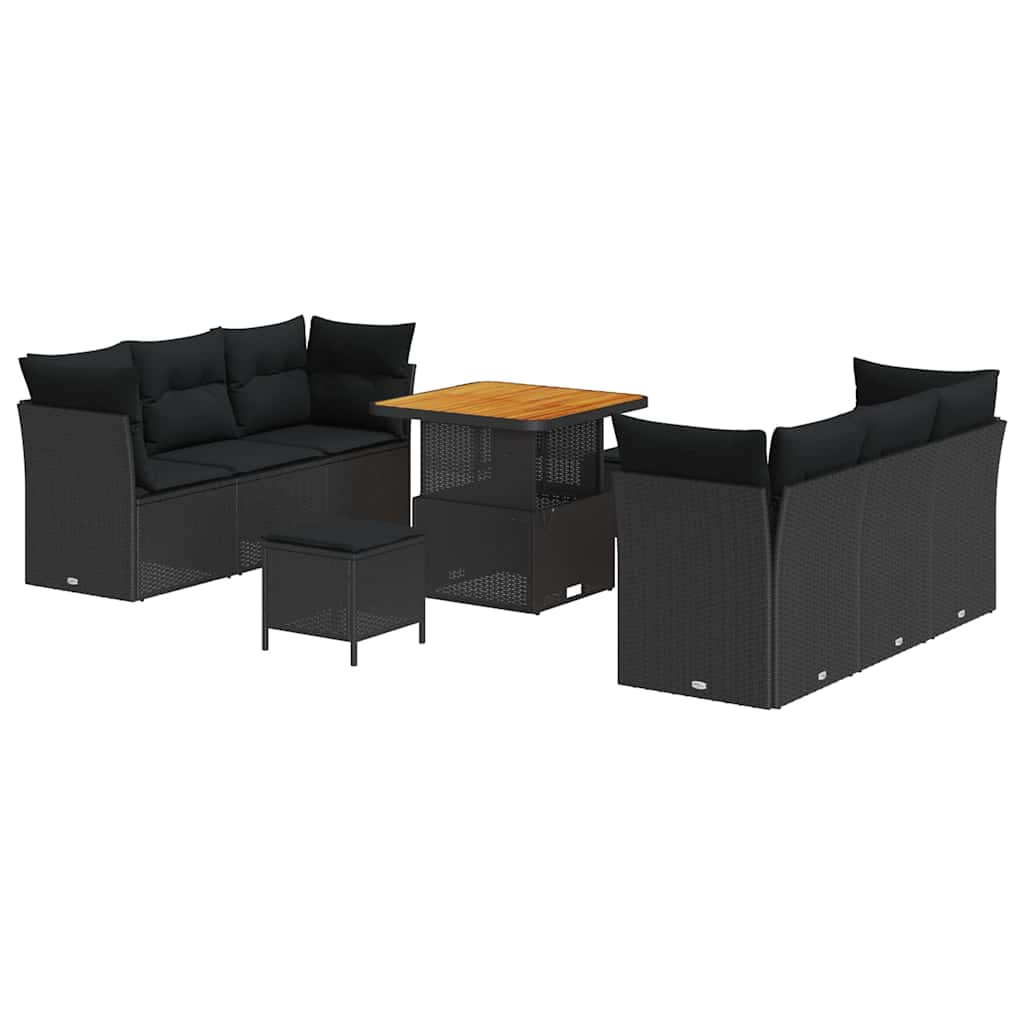 Garten-Sofa-Set 9 pcs Schwarz Poly-Rattan