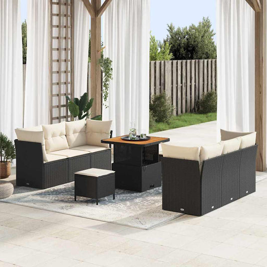 Gartensofa-set mit Kissen 9 pcs Schwarz Poly-Rattan