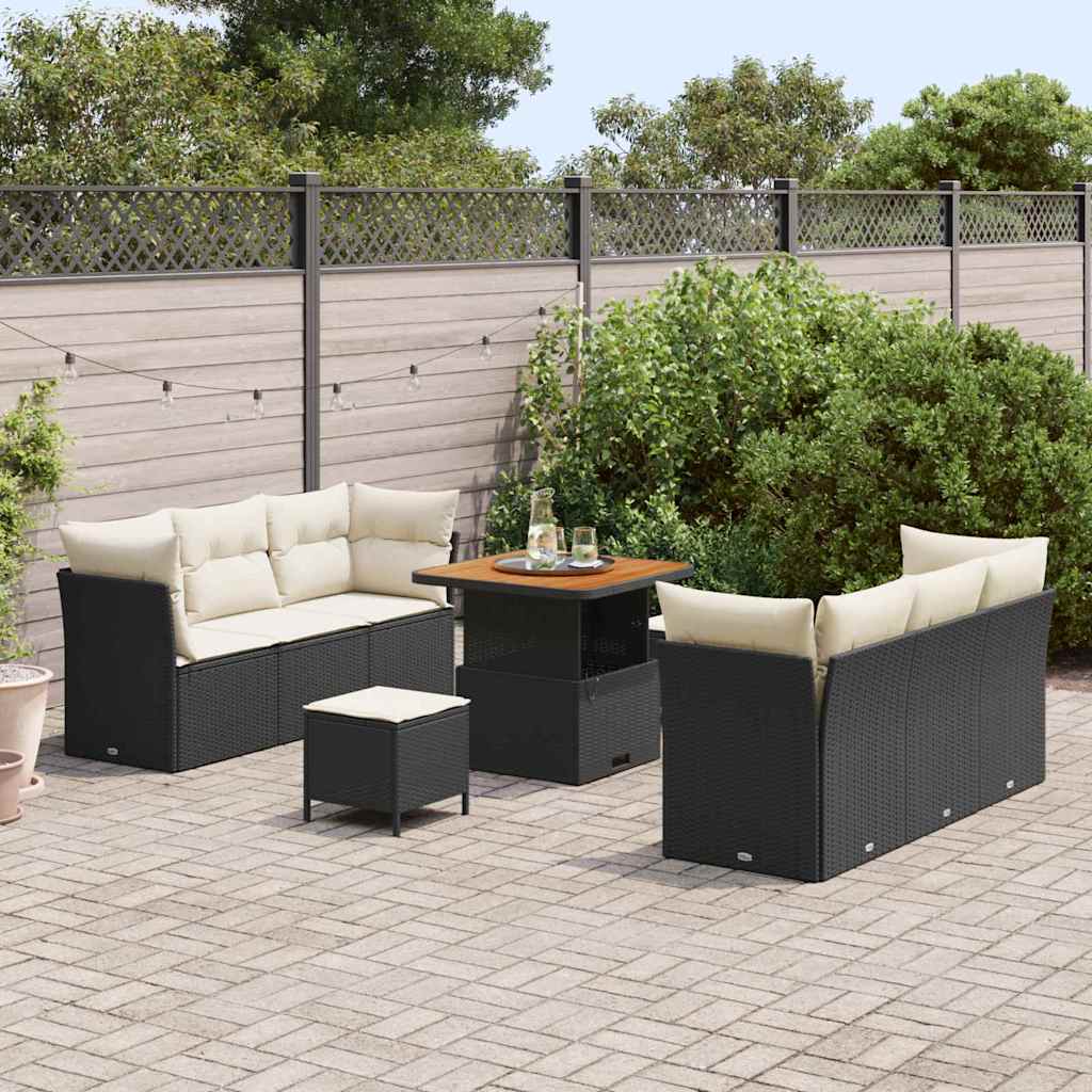 Gartensofa-set mit Kissen 9 pcs Schwarz Poly-Rattan