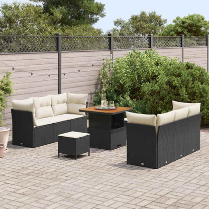 Gartensofa-set mit Kissen 9 pcs Schwarz Poly-Rattan