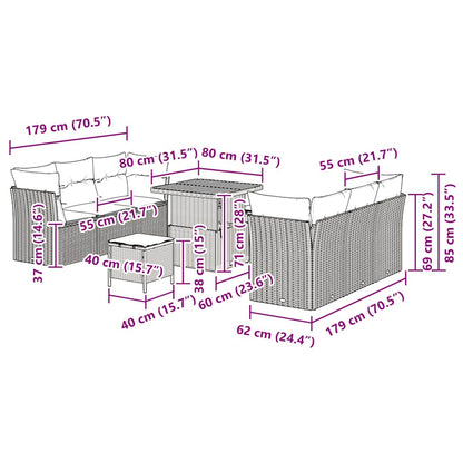 Gartensofa-set mit Kissen 9 pcs Schwarz Poly-Rattan