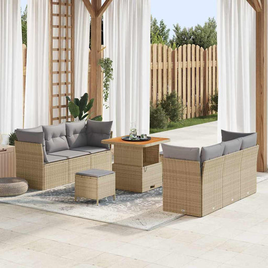 Garten-Sofa-Set 9 pcs Beige Poly-Rattan