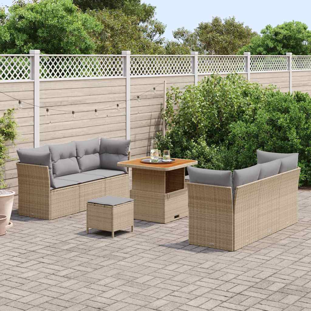 Garten-Sofa-Set 9 pcs Beige Poly-Rattan
