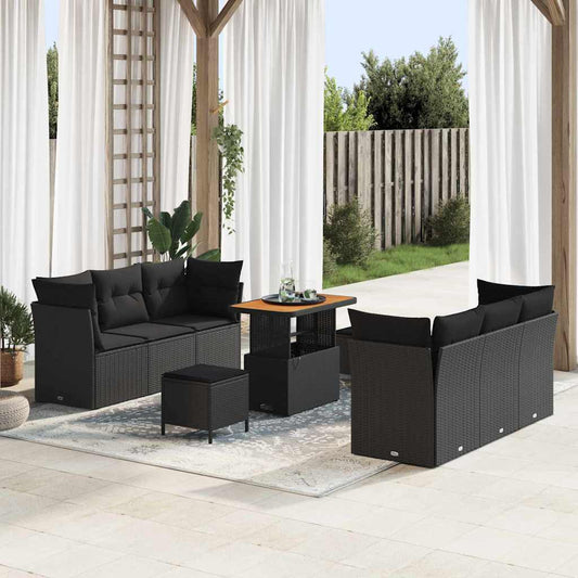 Garten-Sofa-Set 9 pcs Schwarz Poly-Rattan