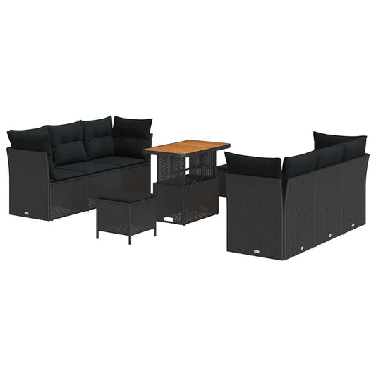 Garten-Sofa-Set 9 pcs Schwarz Poly-Rattan