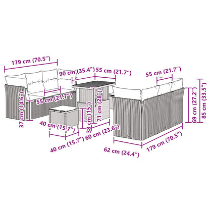 Garten-Sofa-Set 9 pcs Schwarz Poly-Rattan