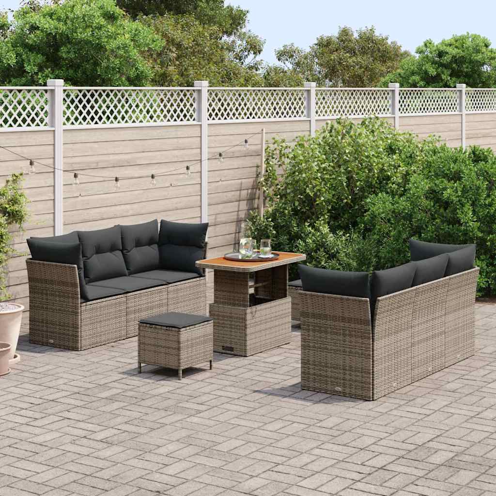 Garten-Sofa-Set 9 pcs Grau Poly-Rattan