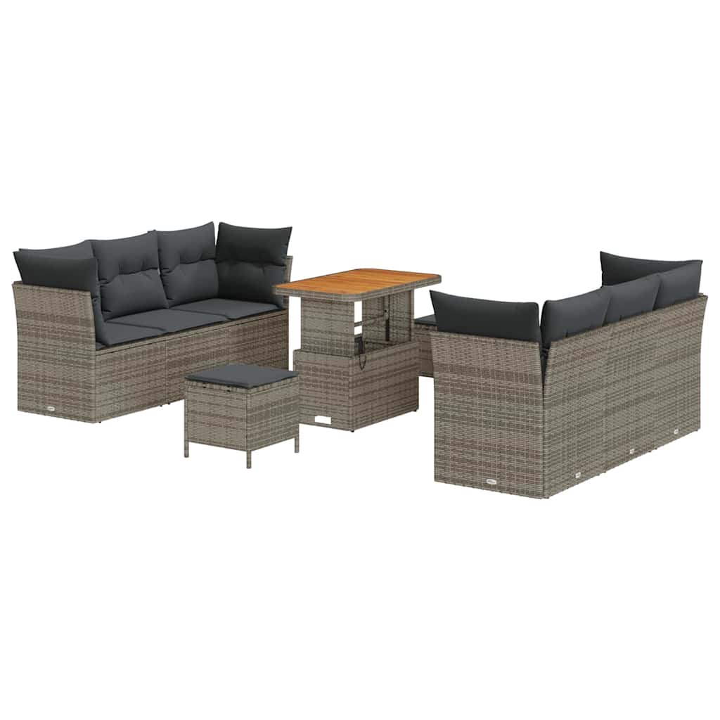 Garten-Sofa-Set 9 pcs Grau Poly-Rattan