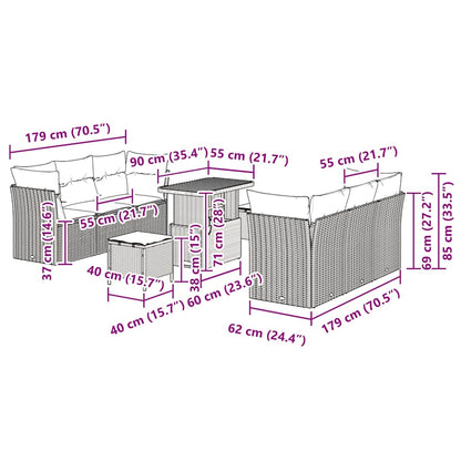 Garten-Sofa-Set 9 pcs Grau Poly-Rattan
