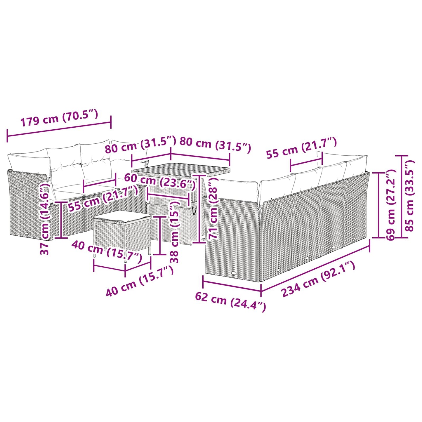 Garten-Sofa-Set 10 pcs Schwarz Poly-Rattan
