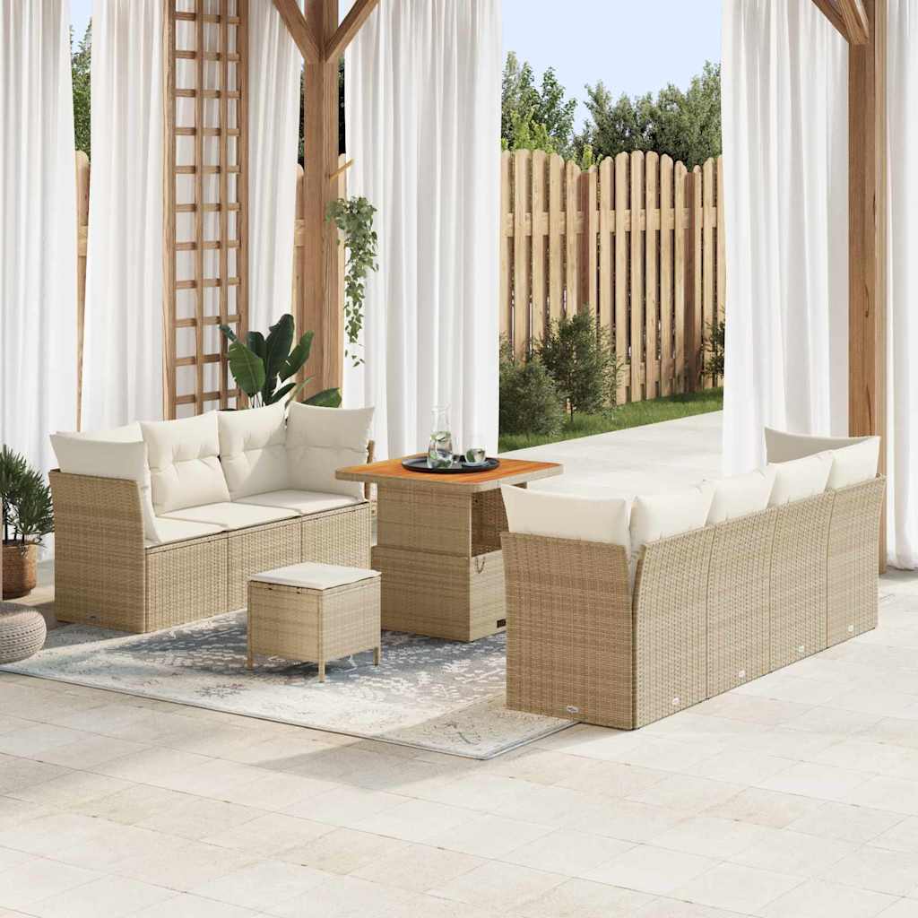 Gartensofa-set mit Kissen 10 pcs Beige Poly-Rattan