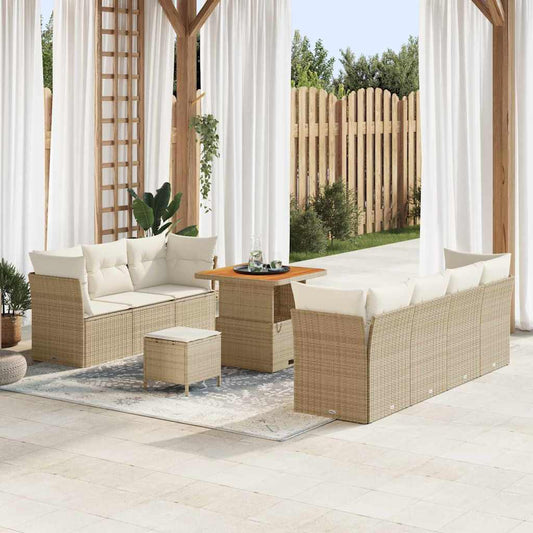 Gartensofa-set mit Kissen 10 pcs Beige Poly-Rattan
