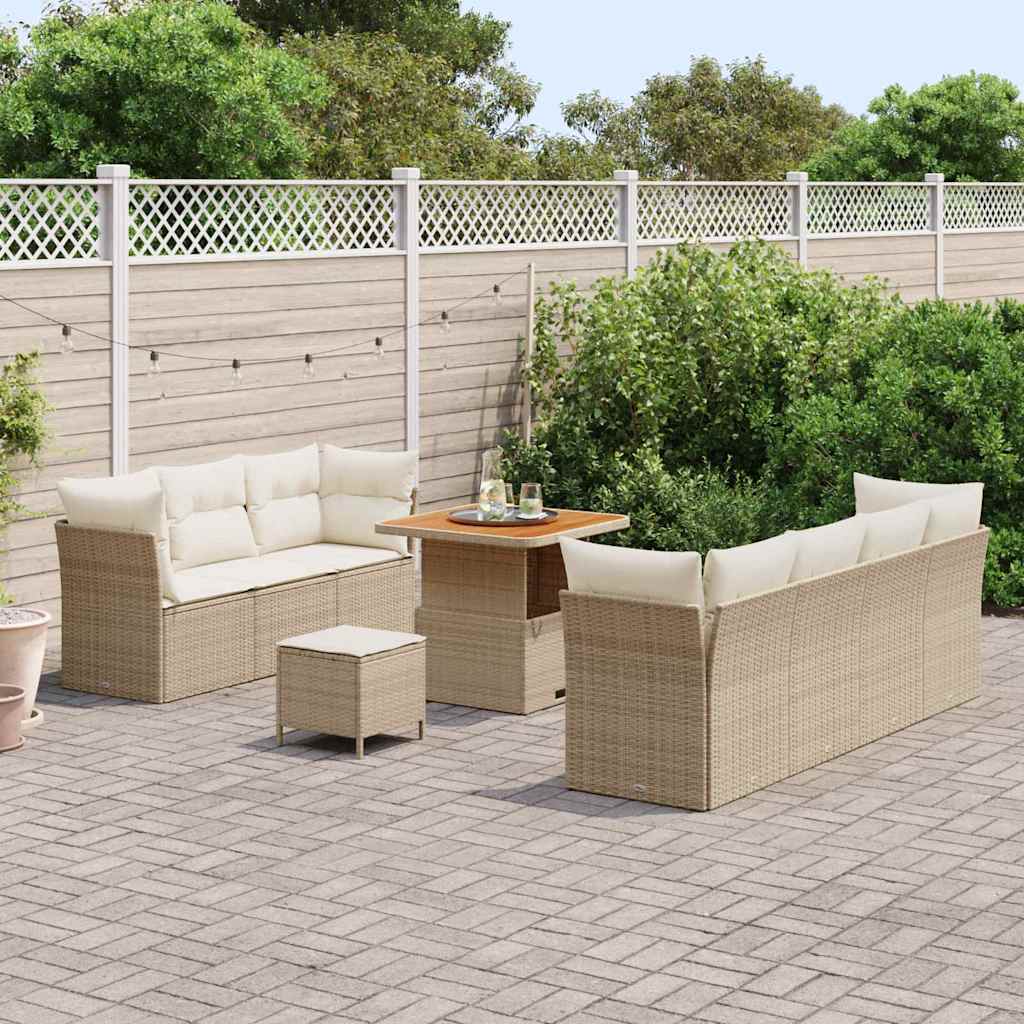 Gartensofa-set mit Kissen 10 pcs Beige Poly-Rattan