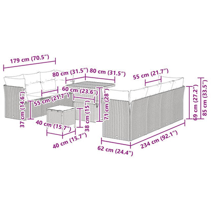 Gartensofa-set mit Kissen 10 pcs Beige Poly-Rattan