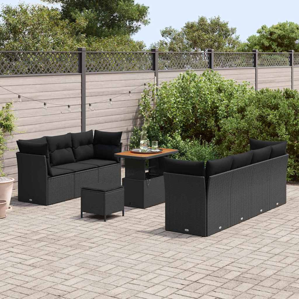 Gartensofa-set mit Kissen 10 pcs Schwarz Poly-Rattan