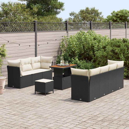 Gartensofa-set mit Kissen 10 pcs Schwarz Poly-Rattan