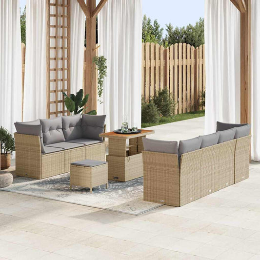Garten-Sofa-Set 10 pcs Beige Poly-Rattan