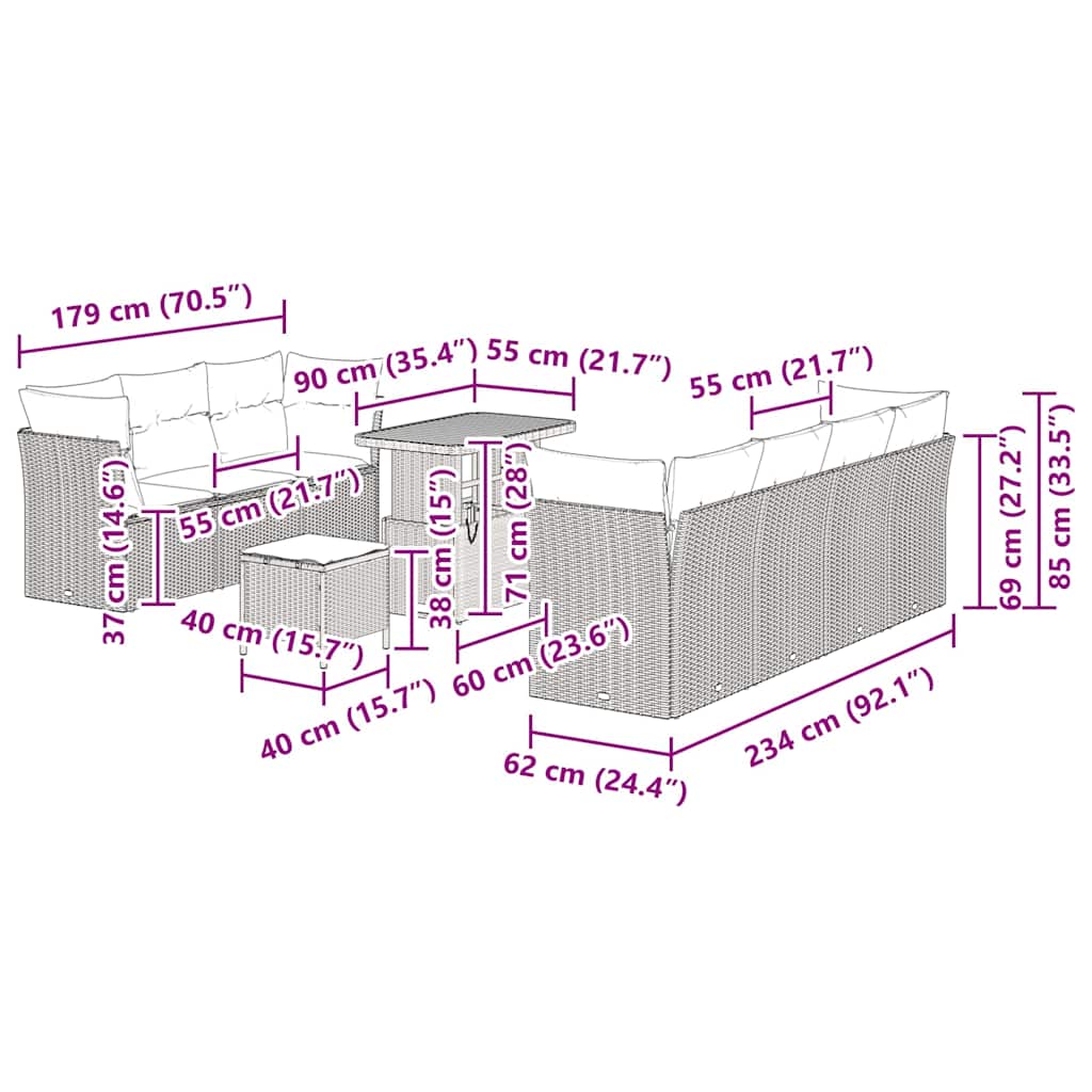 Garten-Sofa-Set 10 pcs Beige Poly-Rattan
