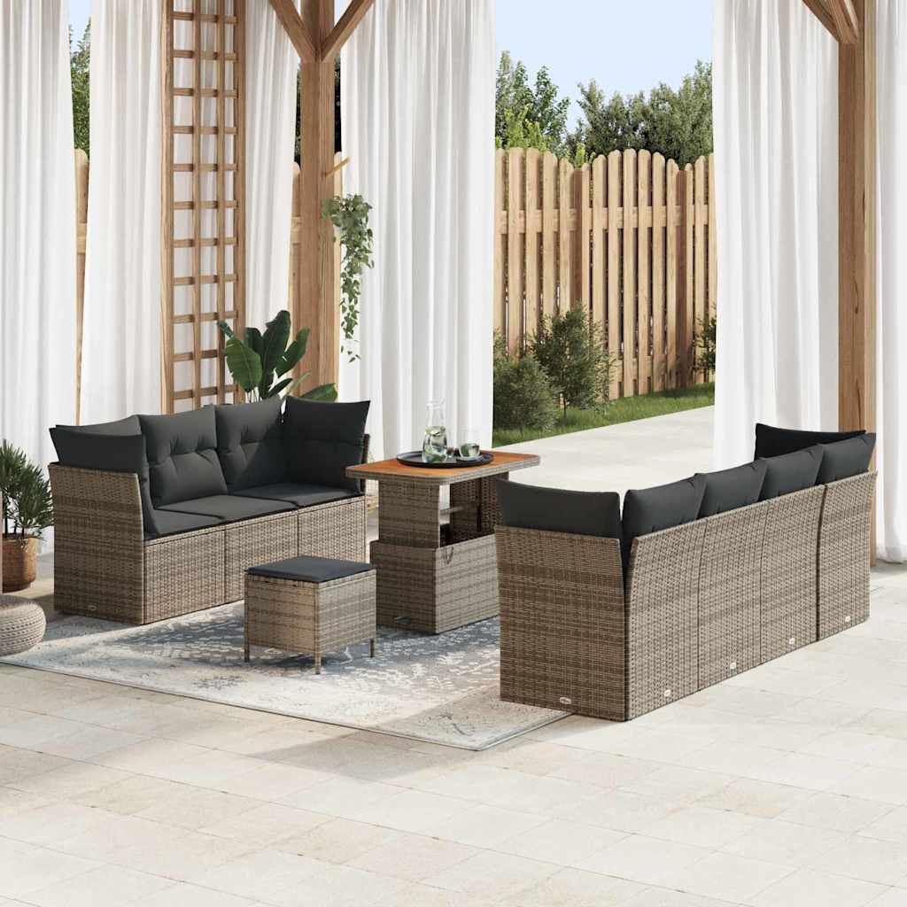 Garten-Sofa-Set 10 pcs Grau Poly-Rattan