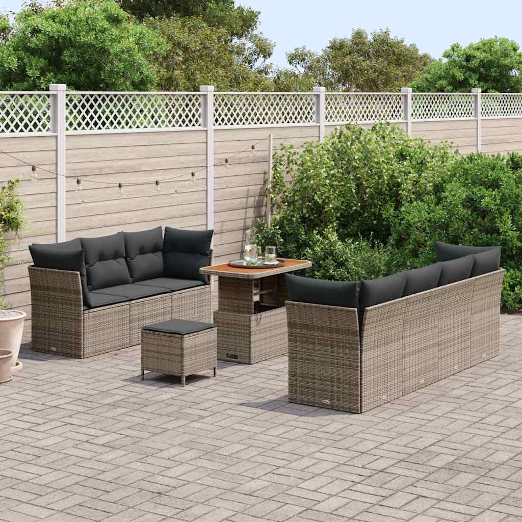 Garten-Sofa-Set 10 pcs Grau Poly-Rattan