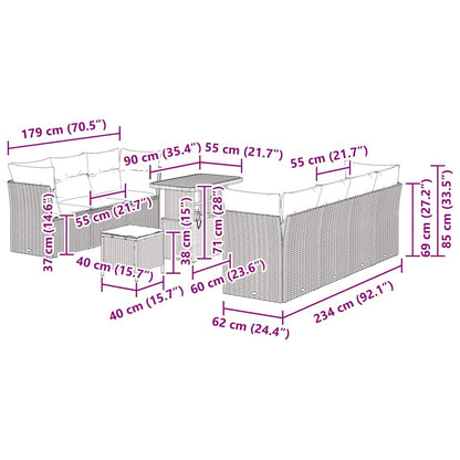 Garten-Sofa-Set 10 pcs Grau Poly-Rattan