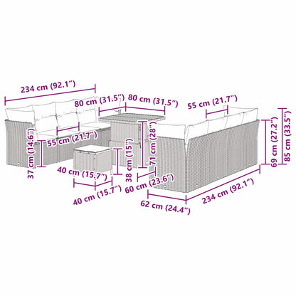 Garten-Sofa-Set 11 pcs Schwarz Poly-Rattan
