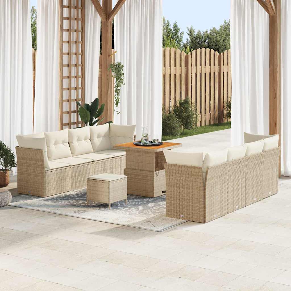 Garten-Sofa-Set 11 pcs Beige Poly-Rattan