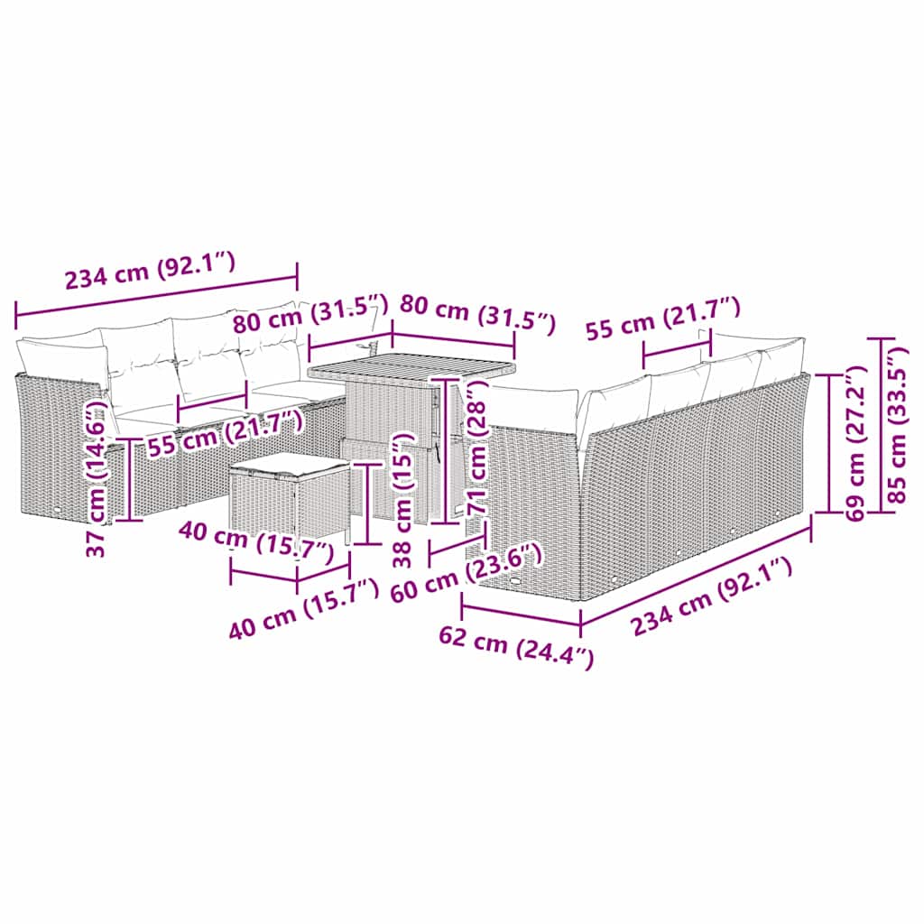 Garten-Sofa-Set 11 pcs Beige Poly-Rattan