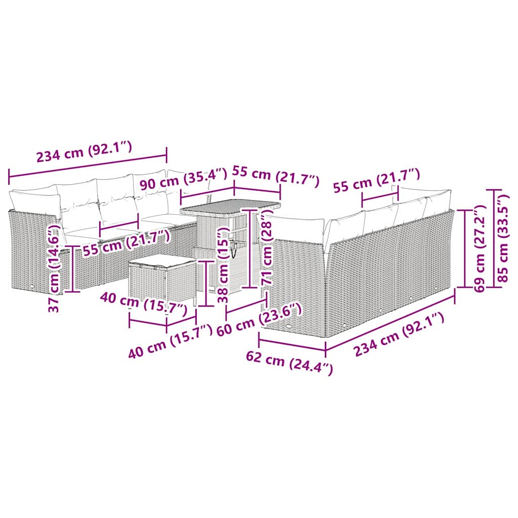 Garten-Sofa-Set 11 pcs Schwarz Poly-Rattan