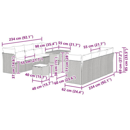 Garten-Sofa-Set 11 pcs Schwarz Poly-Rattan