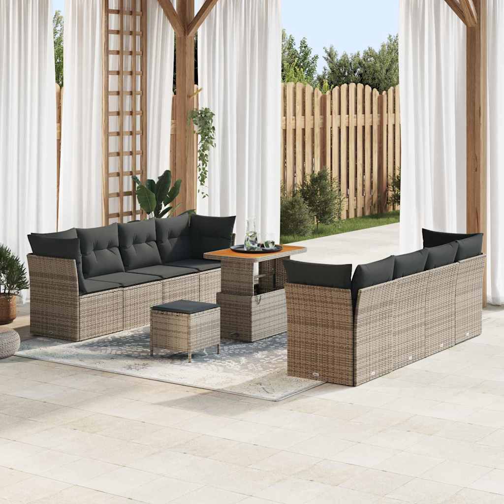 Garten-Sofa-Set 11 pcs Grau Poly-Rattan