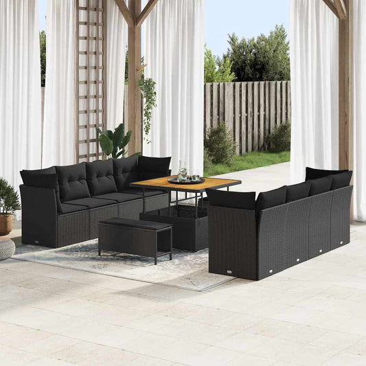 Garten-Sofa-Set 11 pcs Schwarz Poly-Rattan