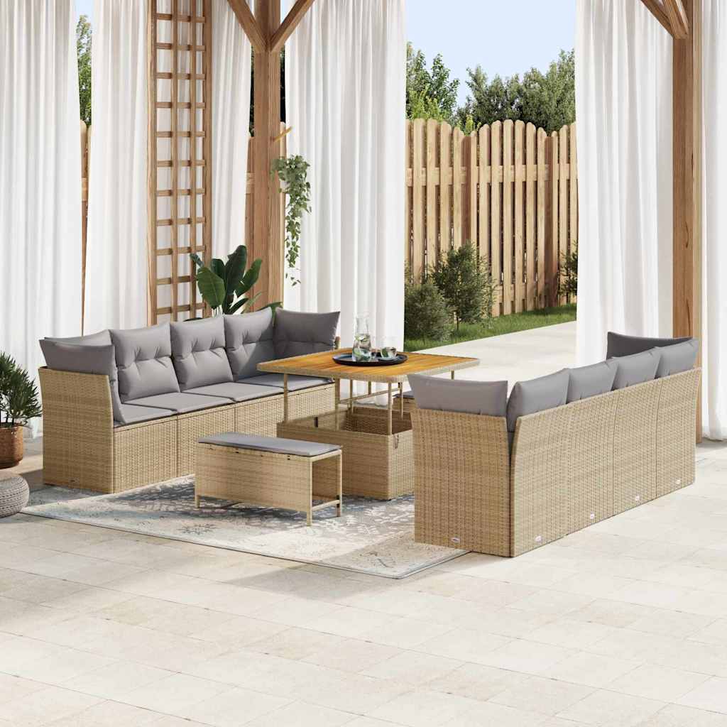 Garten-Sofa-Set 11 pcs Beige Poly-Rattan
