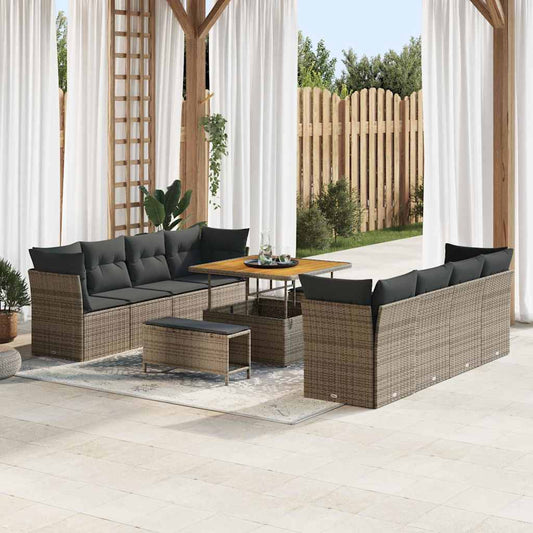 Garten-Sofa-Set 11 pcs Grau Poly-Rattan