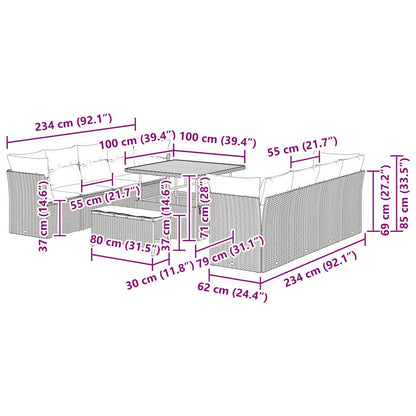 Garten-Sofa-Set 11 pcs Grau Poly-Rattan