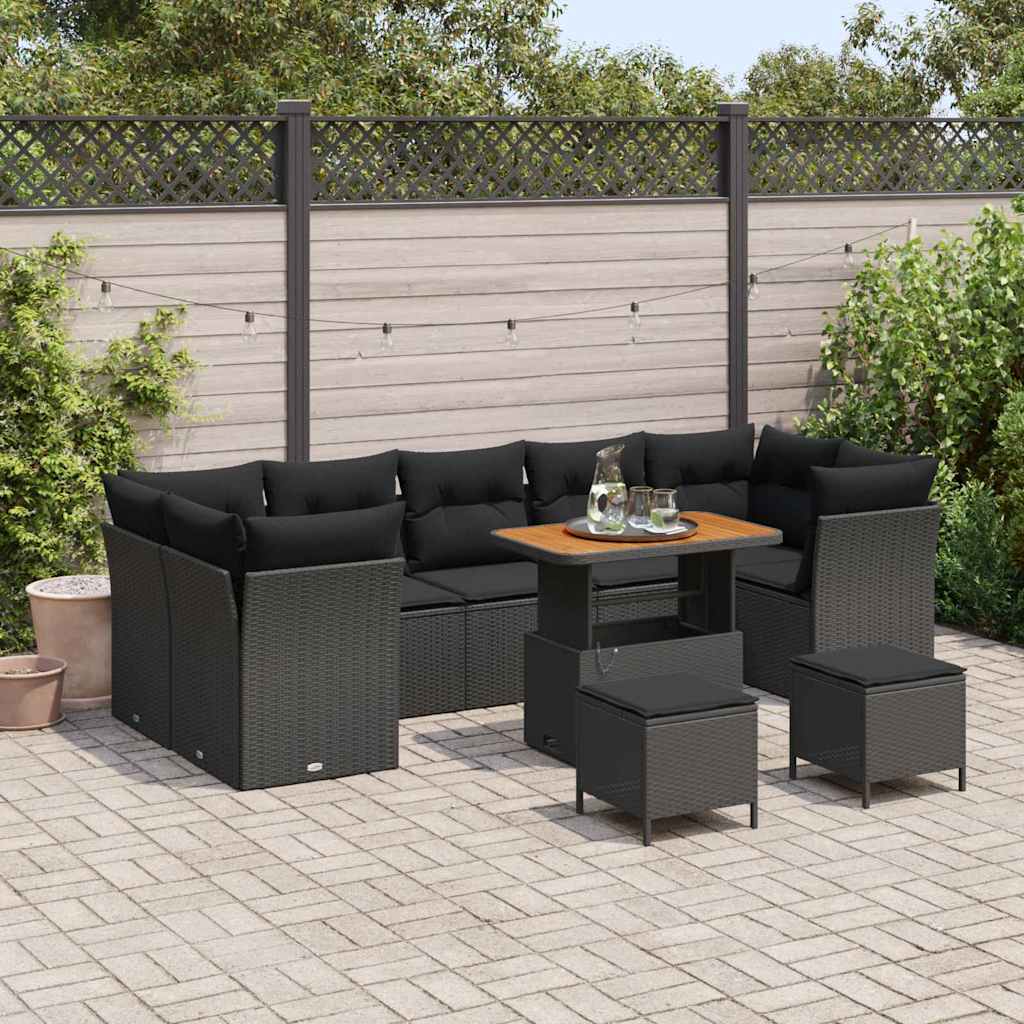 Garten-Sofa-Set 10 pcs Schwarz Poly-Rattan