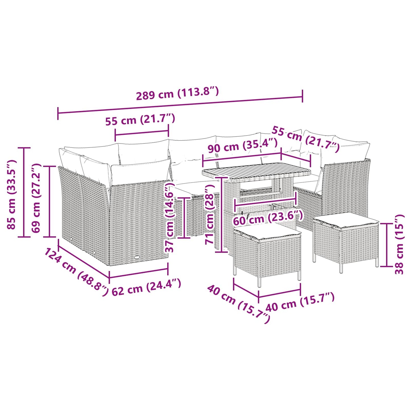 Garten-Sofa-Set 10 pcs Schwarz Poly-Rattan
