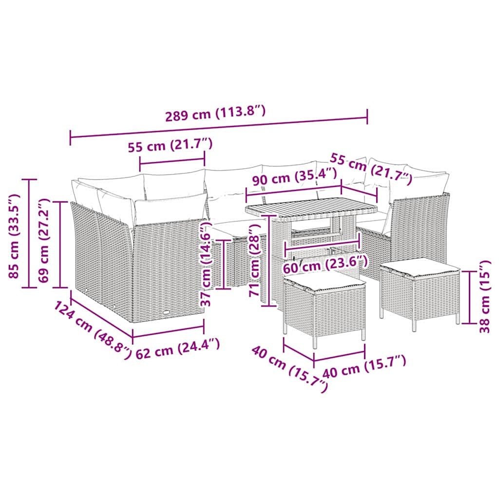 Garten-Sofa-Set 10 pcs Schwarz Poly-Rattan