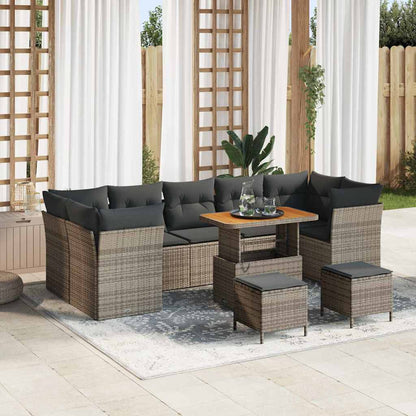 Garten-Sofa-Set 10 pcs Grau Poly-Rattan