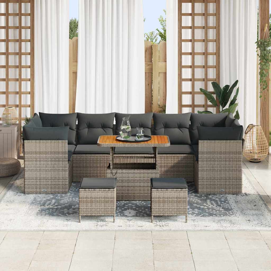 Garten-Sofa-Set 10 pcs Grau Poly-Rattan